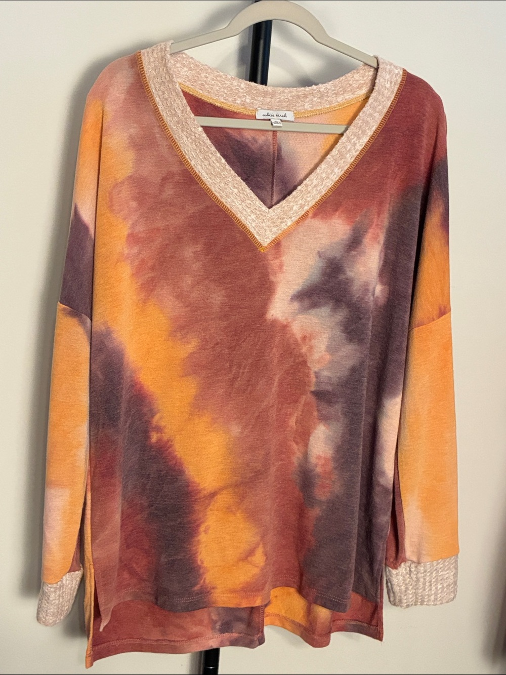 white birch Pink & Purple Tie-Dye V-Neck Pullover Terry Waffle Trim XL